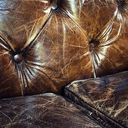 Close-up antique leather sofa