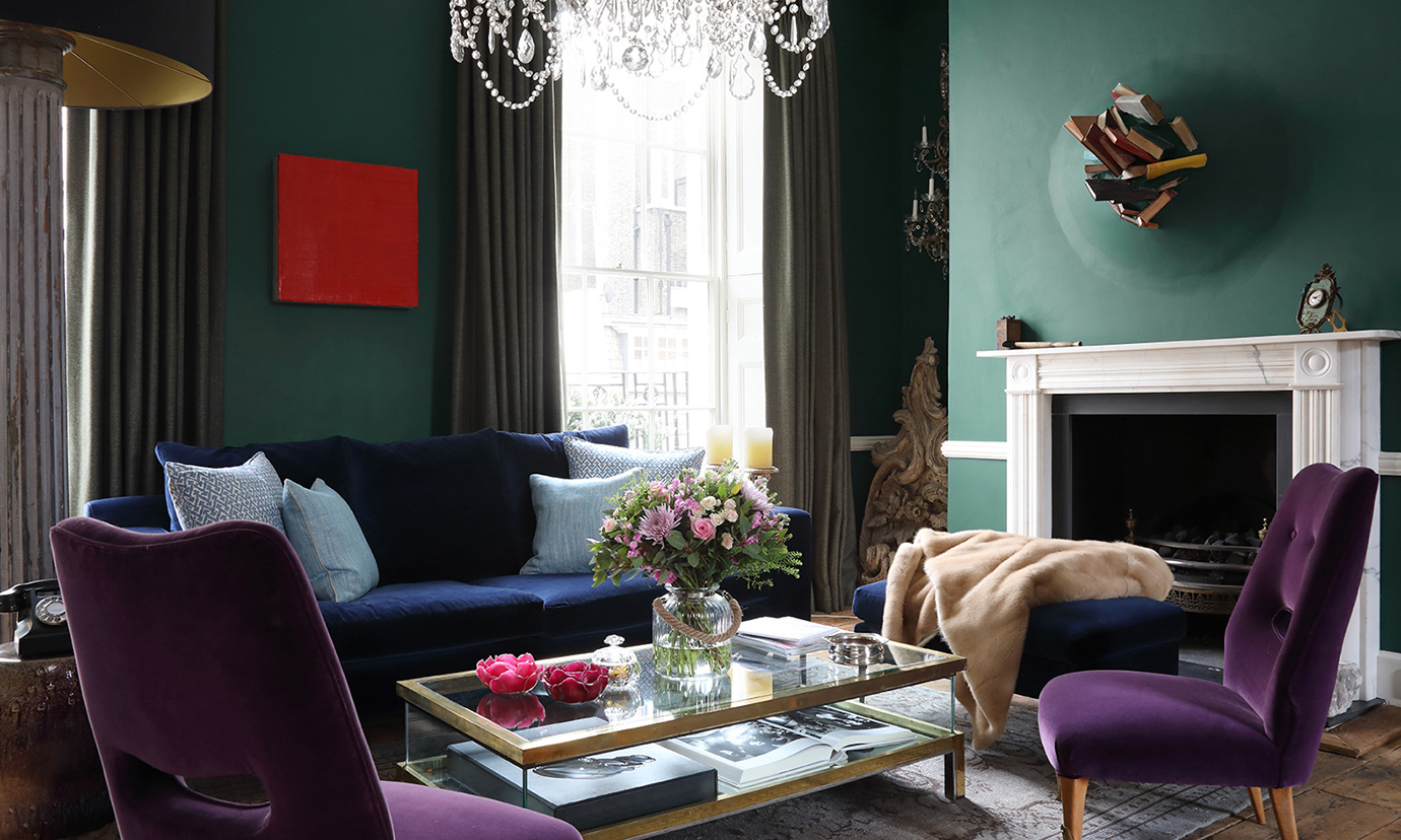 Characterful and warm lounge area designed by Ana Engelhorn Interior Design for a Chelsea townhouse period property redesign