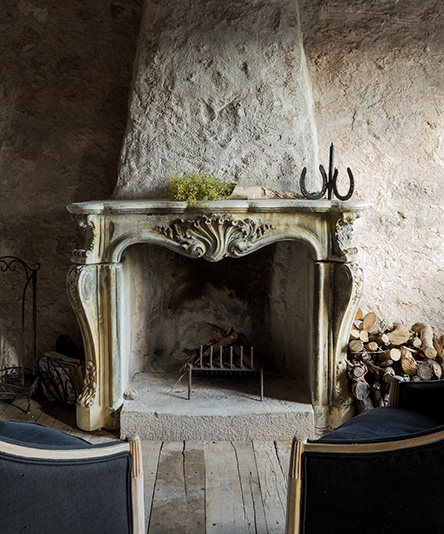Fireplace detail inside old Catalan farmhouse