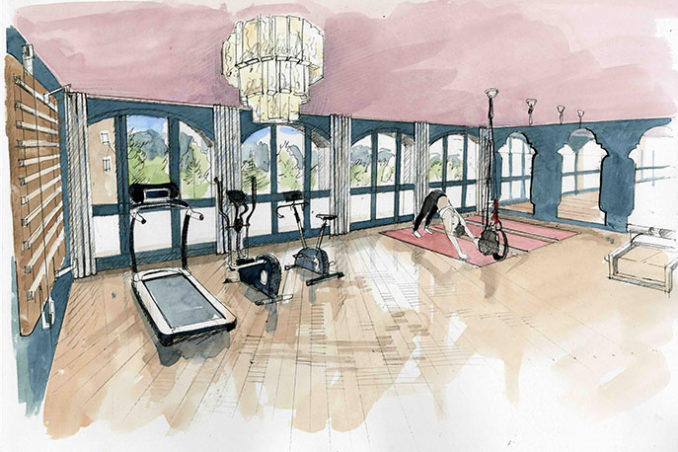 Loose sketch illustration of a gym interior