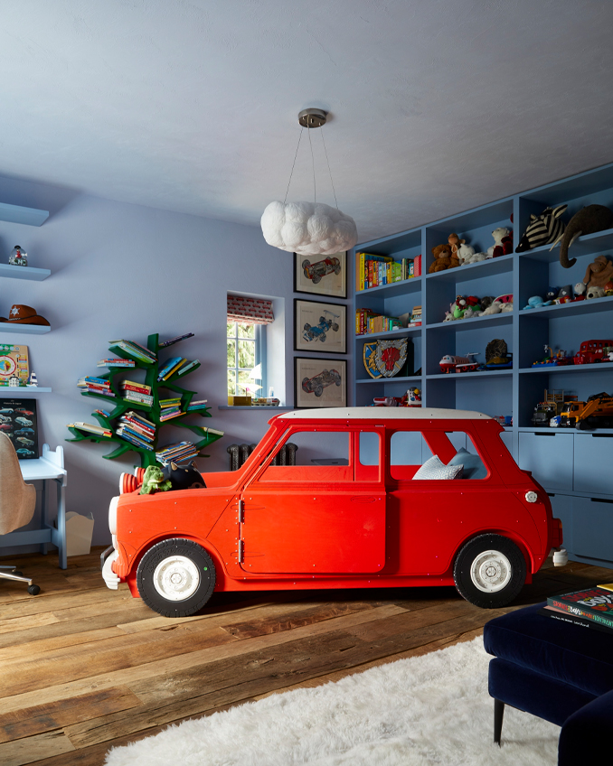 Red MINI replica bed in a beautifully redesigned kids bedroom interior by Ana Engelhorn interior design.